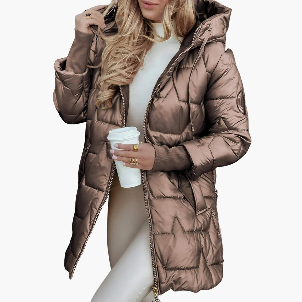 Long Hooded Women's Puffer Jacket Zippered