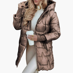 Long Hooded Women's Puffer Jacket Zippered