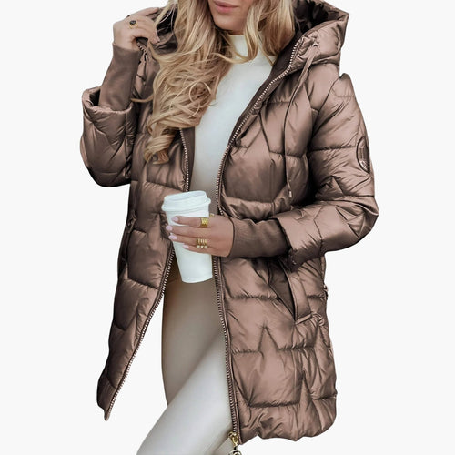 Women's Hooded Quilted Puffer Winter Jacket with Zip Front