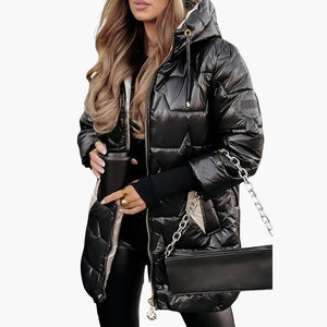 Long Hooded Women's Puffer Jacket Zippered