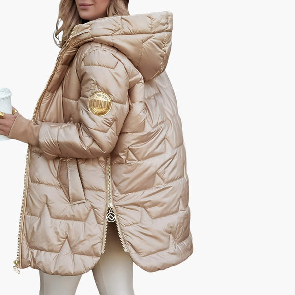 Long Hooded Women's Puffer Jacket Zippered