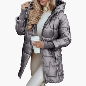 Long Hooded Women's Puffer Jacket Zippered