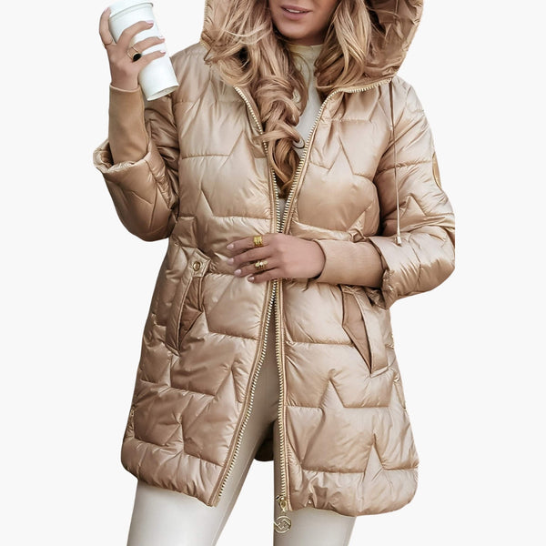 Long Hooded Women's Puffer Jacket Zippered