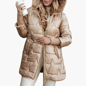 Women’s Long Hooded Puffer Coat with Zip Front