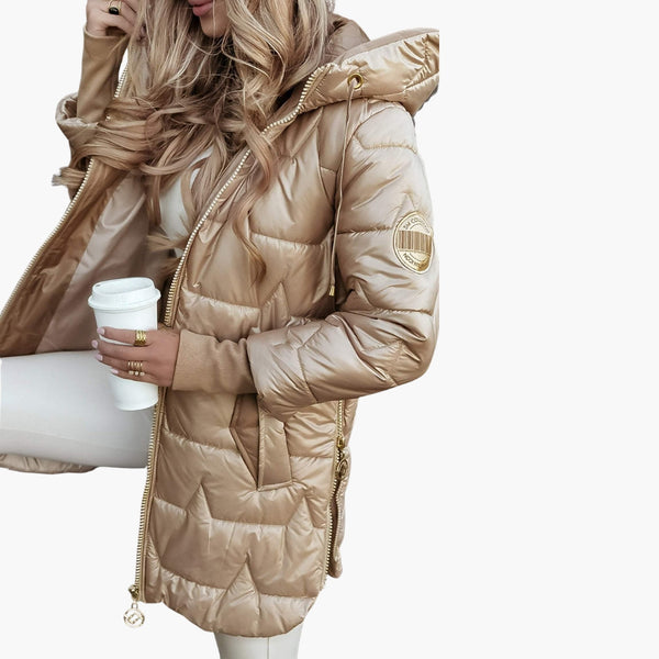Long Hooded Women's Puffer Jacket Zippered