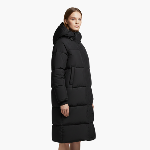 Chaqueta larga acolchada para mujer con capucha
