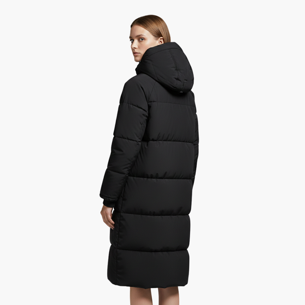 Chaqueta larga acolchada para mujer con capucha