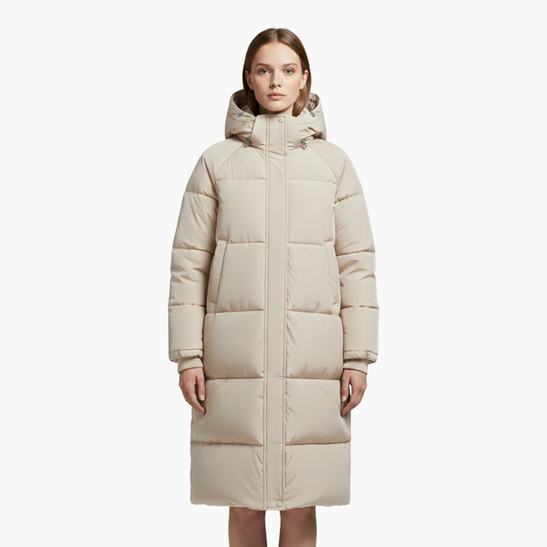 Chaqueta larga acolchada para mujer con capucha
