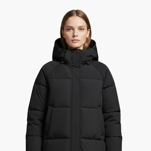 Chaqueta larga acolchada para mujer con capucha