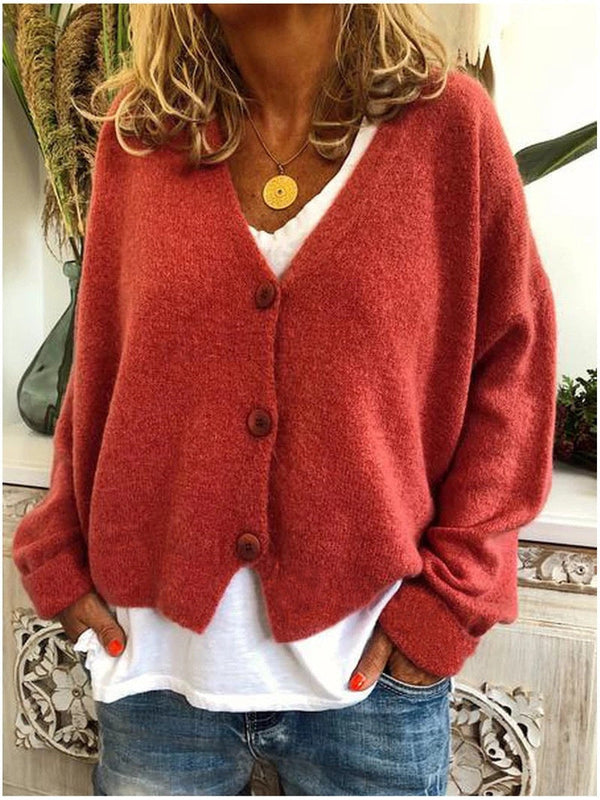 Women's Relaxed Button-Up V-Neck Cardigan