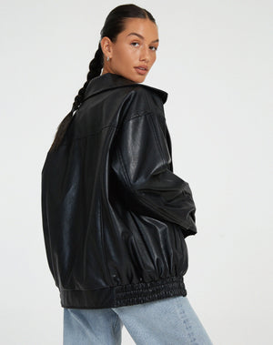 Women’s Oversized Faux Leather Jacket with Relaxed Fit and Zip Front