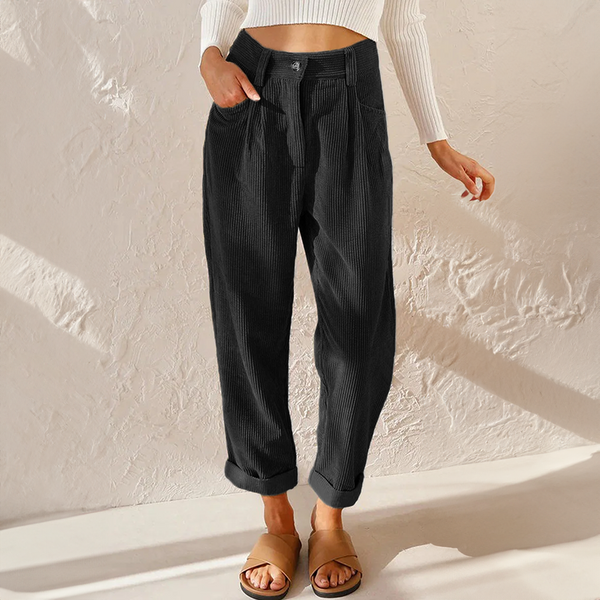 Stylish High Waist Corduroy Trousers
