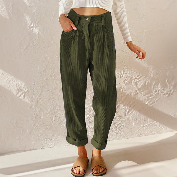 Stylish High Waist Corduroy Trousers