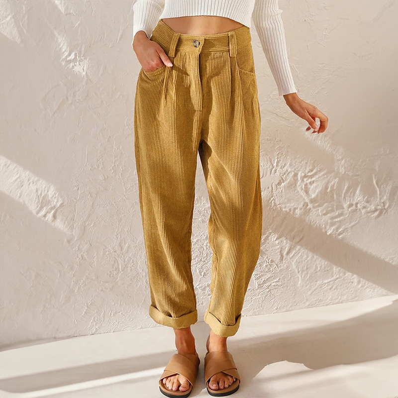 Stylish High Waist Corduroy Trousers