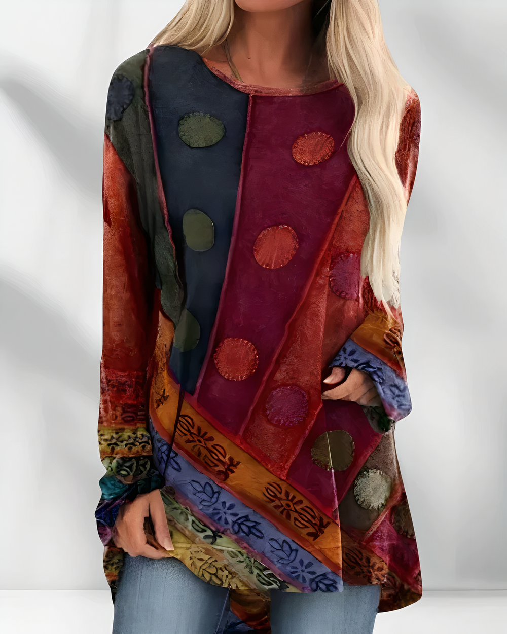 Women's Artistic Print Tunic Top with Bohemian-Inspired