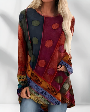 Women's Artistic Print Tunic Top with Bohemian-Inspired