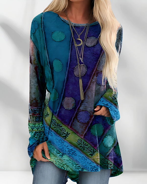Women's Artistic Print Tunic Top with Bohemian-Inspired