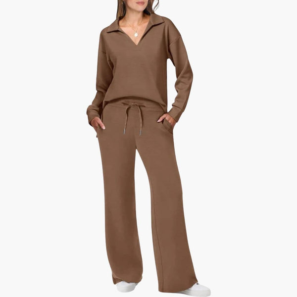Women's Two-Piece Set V-Neck Top & Wide Leg Pants
