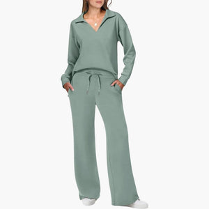 Women's Two-Piece Set V-Neck Top & Wide Leg Pants