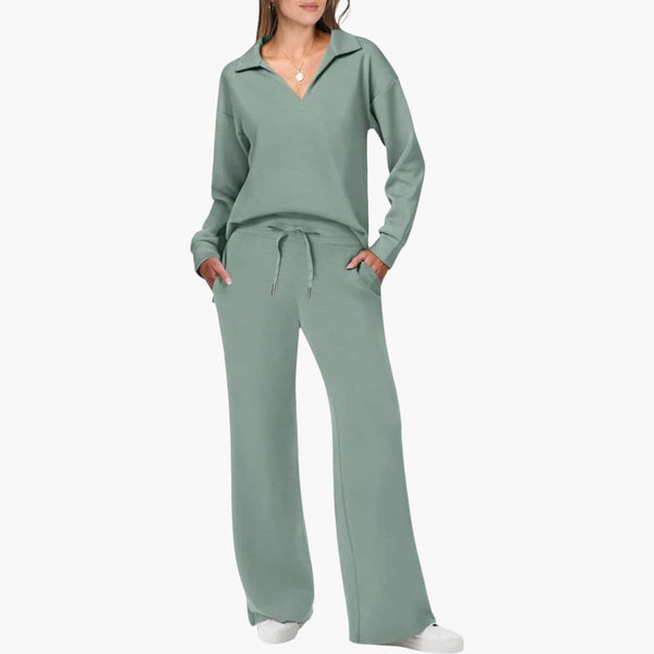 Women's Two-Piece Set V-Neck Top & Wide Leg Pants