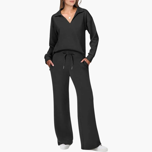 Women’s V-Neck Two-Piece Lounge Set with Matching Pants