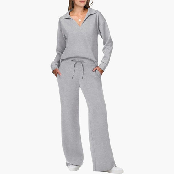 Women’s V-Neck Two-Piece Lounge Set with Matching Pants