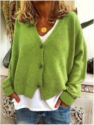 Women's Relaxed Button-Up V-Neck Cardigan