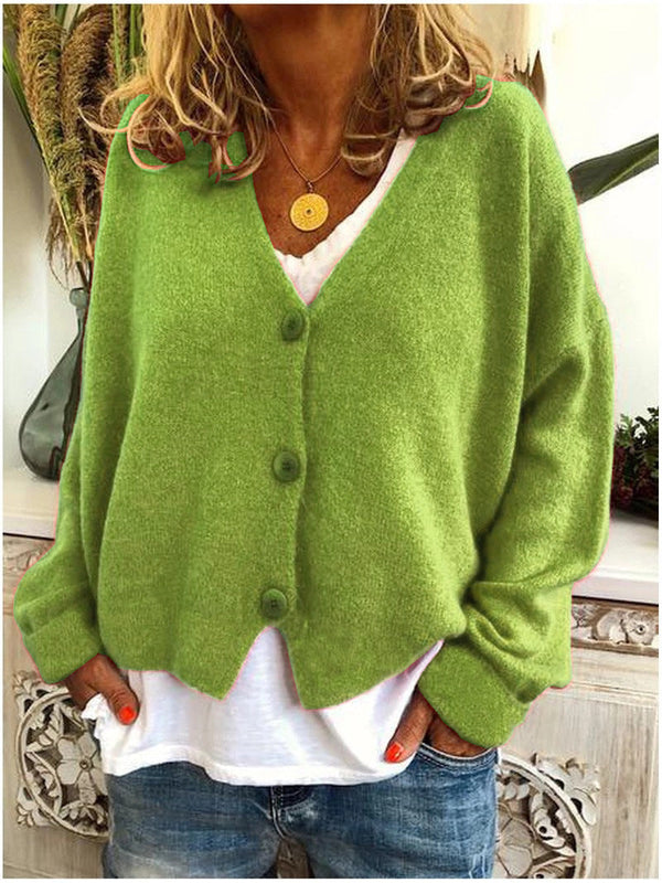 Women's Relaxed Button-Up V-Neck Cardigan