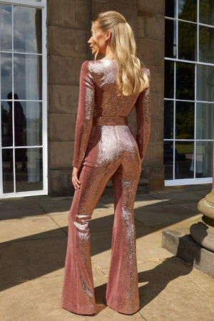 Sequin Flared Jumpsuit Women’s Party Outfit