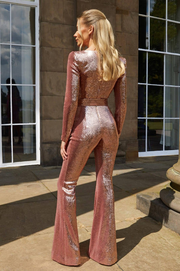 Sequin Flared Jumpsuit Women’s Party Outfit