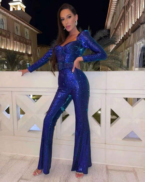 Sequin Flared Jumpsuit Women’s Party Outfit