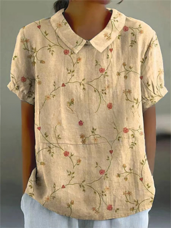 Women’s Floral Print Short Sleeve Casual Collar Blouse