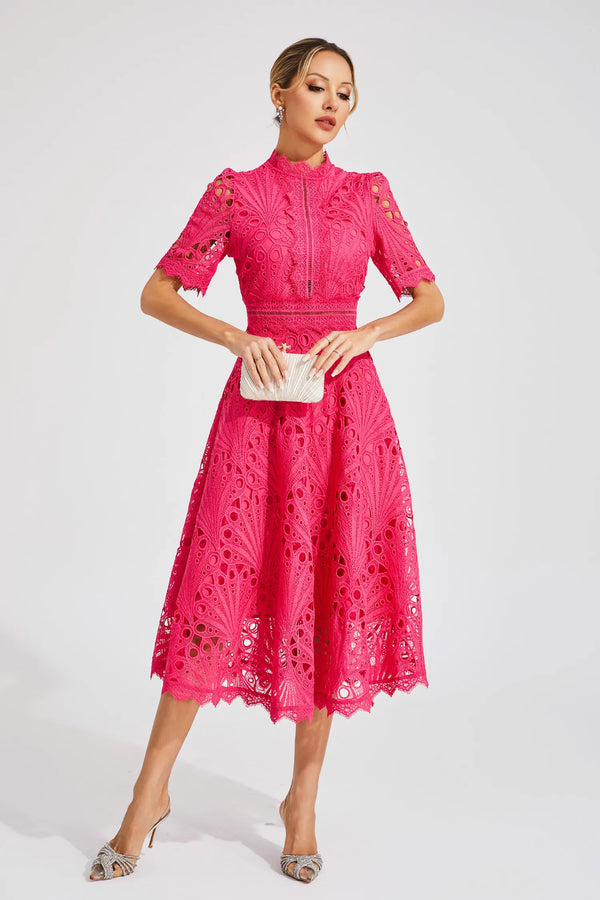 Chic Women’s Midi Dress with Delicate Lace Details