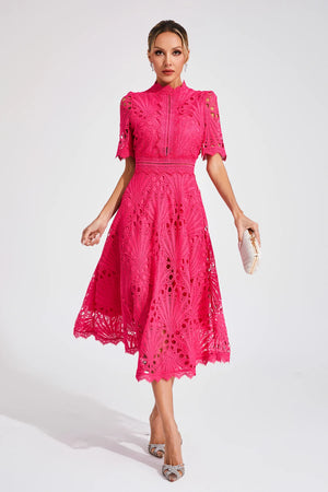 Chic Women’s Midi Dress with Delicate Lace Details