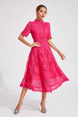 Chic Women’s Midi Dress with Delicate Lace Details