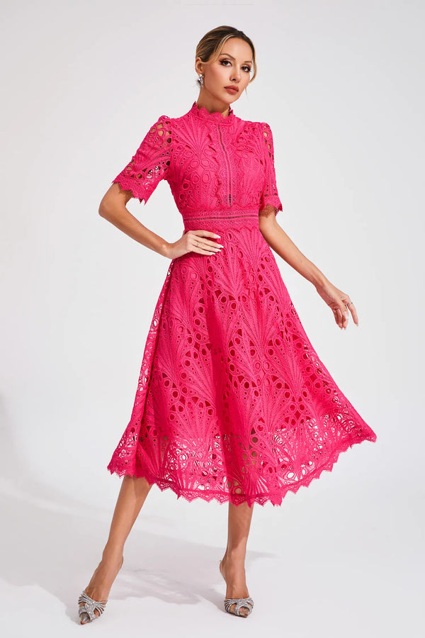 Chic Women’s Midi Dress with Delicate Lace Details