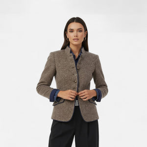 Elegant Button-Up Tailored Stand Collar Blazer