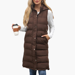 Long Puffer Vest Women Hooded Winter Style