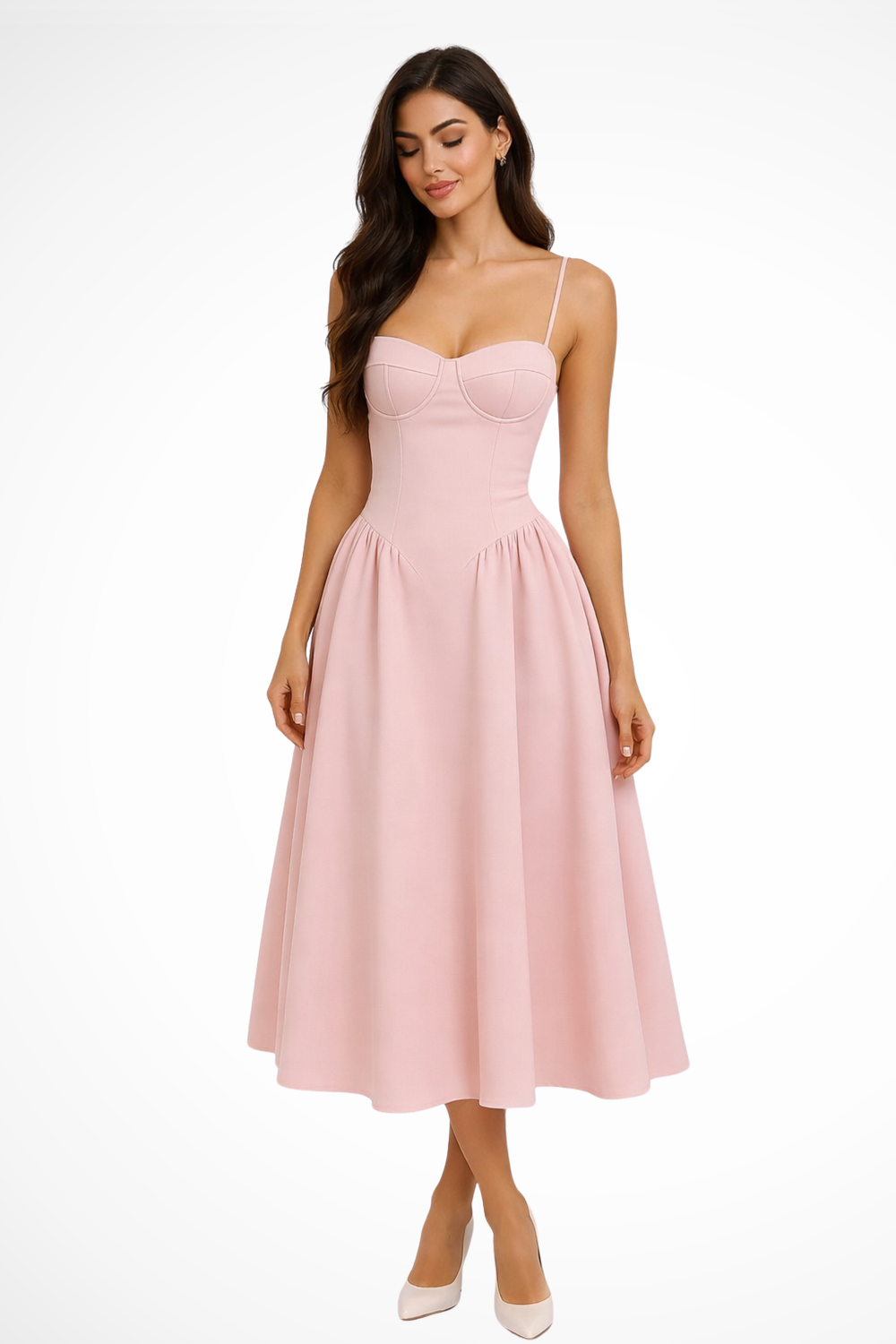 Women’s Sweetheart Neck Midi Dress with Elegant Flowy Style
