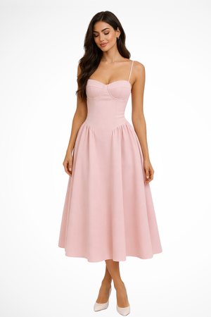 Women’s Sweetheart Neck Midi Dress with Elegant Flowy Style