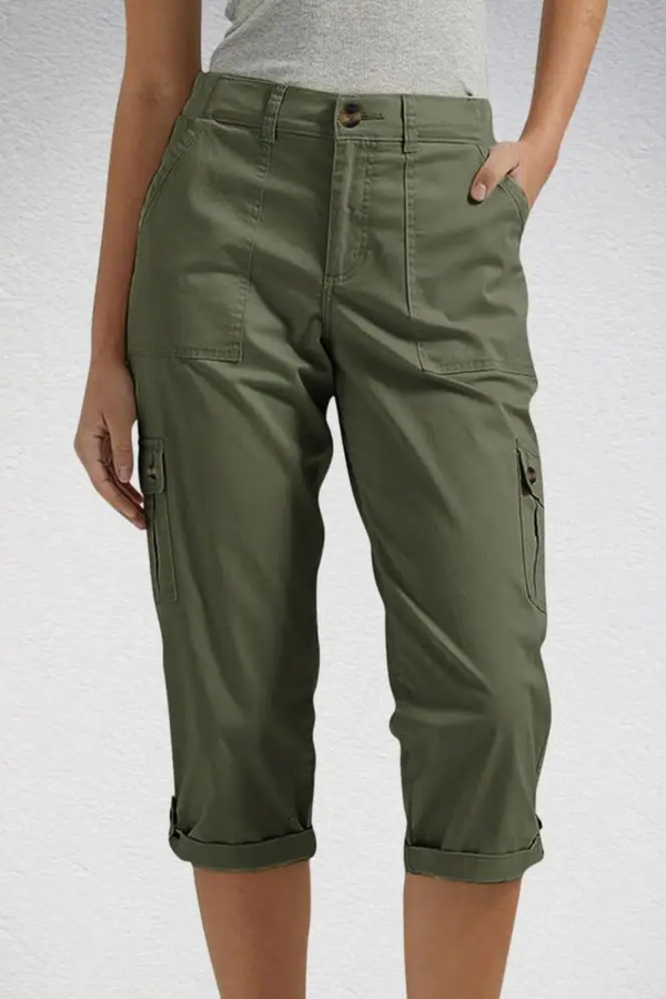 Women's Cargo Cropped Trousers Roll Up Hem