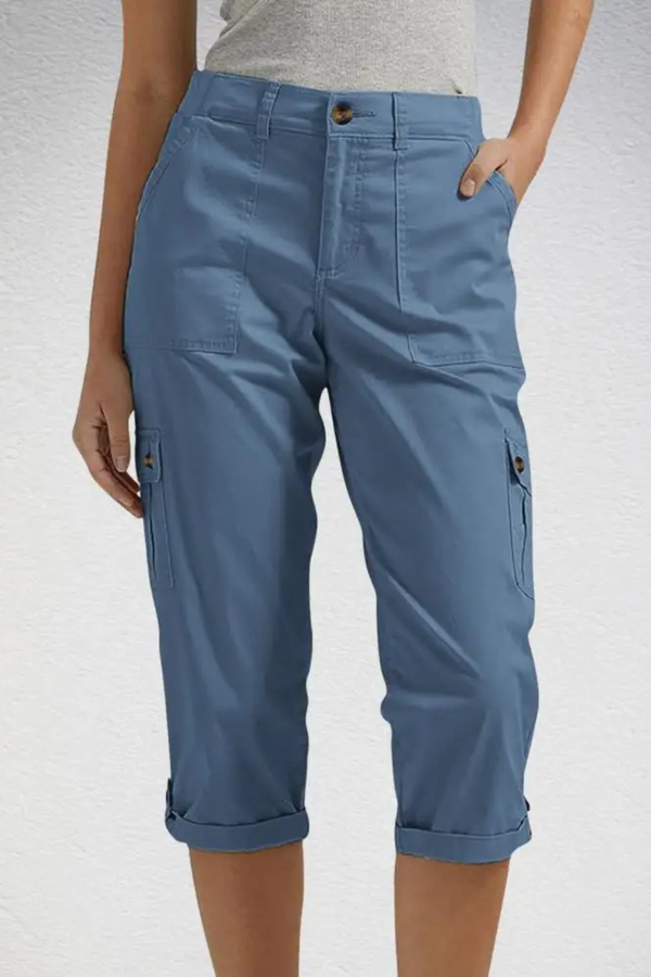 Women's Cargo Cropped Trousers Roll Up Hem