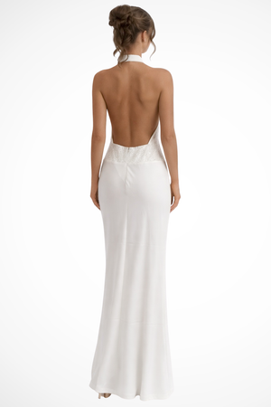 Women’s Backless Halter Neck Maxi Dress with Draped Front