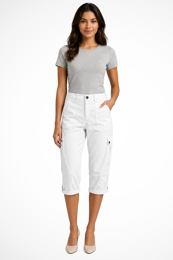 Women's Cargo Cropped Trousers Roll Up Hem