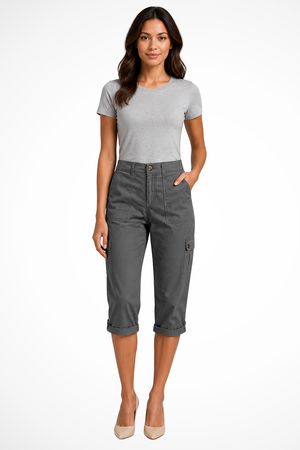 Women's Cargo Cropped Trousers Roll Up Hem