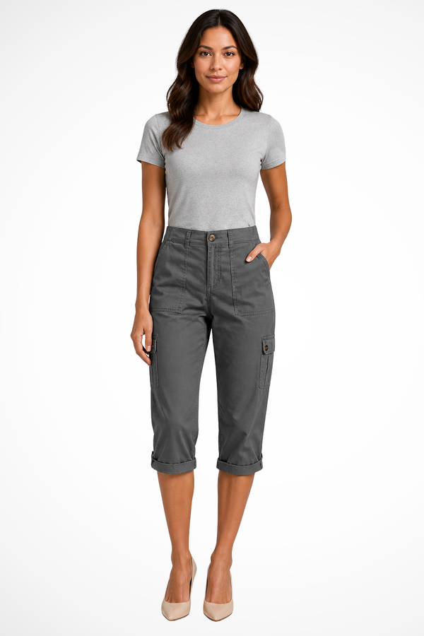 Women's Cargo Cropped Trousers Roll Up Hem