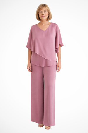 Women’s Two-Piece Lounge Set with Flowing Wide-Leg Pants