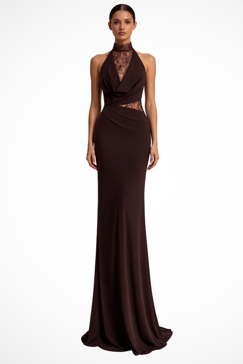 Women's Halter Neck Lace Maxi Dress Wedding Guest
