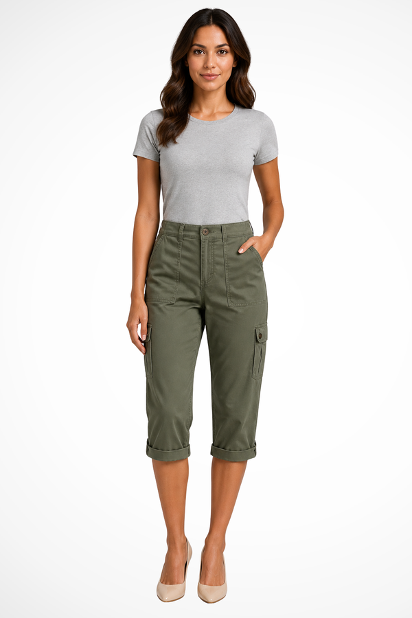 Women's Cargo Cropped Trousers Roll Up Hem