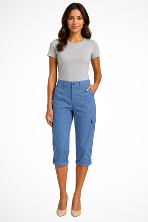 Women's Cargo Cropped Trousers Roll Up Hem